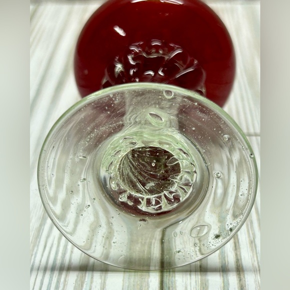 Vintage Bud Vase National Potteries Co Art Glass Orange And Clear 8.25" - Picture 6 of 6